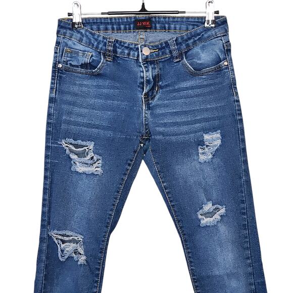 JJ Yak Womens Skinny Jeans Size 7 Juniors Blue Distressed Mid Rise Stretch - Picture 3 of 10